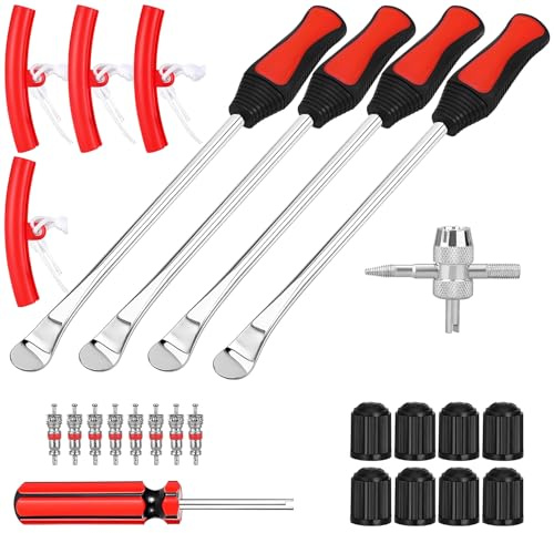 ZYNERY Lever Iron - Set di 27 leve di montaggio per pneumatici, per moto, con 4 protezioni per cerchioni, set di ricambio per pneumatici da moto e bicicletta