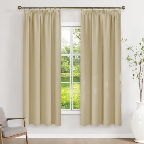 Runyéla Gardinen mit Kräuselband Vorhänge Blickdicht Beige Verdunkelungsvorhänge 2er Set 180 x 120 (HxB) für Schienensystem, Thermovorhänge Kälteschutz Schiebegardinen für Wohnzimmer Curtain