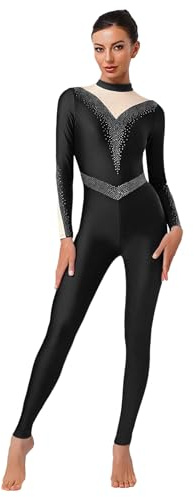 Zaldita Tuta Intera da Pattinaggio Artistico Donna Body Danza Classica con Strass Bodysuit Leotard Ginnastica da Balletto Tuta Sportiva da Yoga Palestra Corsa B Nero S