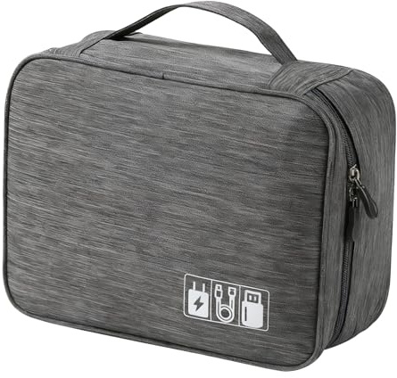 Travel Cable Organiser Bag,24×18×10cm Electronics Accessories Organizer Bag | Universal Carry Travel Gadget Bag Electronics Accessories Bag for Cables Power Bank Usb Drive Charger Hard Disk (Grey)