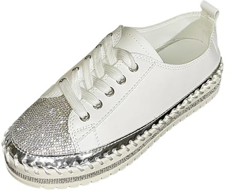 MODSGUE Zapatillas de deporte brillantes para mujer, zapatillas de tenis con lentejuelas metálicas, zapatos de tenis con lentejuelas, zapatos planos bajos para caminar, cómodos, básicos, informales