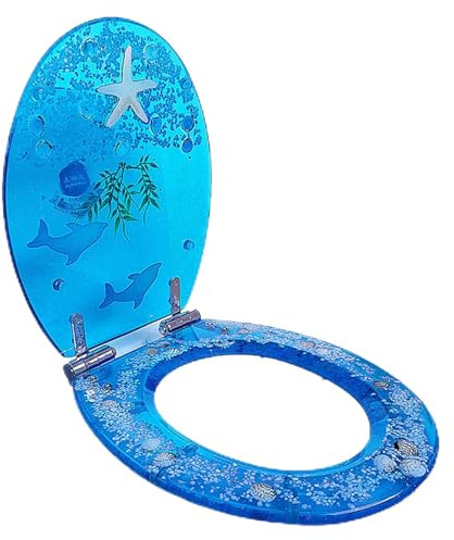 WC-Sitz aus Kunstharz, leise, langsam, Absenkautomatik, strapazierfähig, mit 3D-Tropenfisch-Effekten und Schnellverschluss-Scharnieren