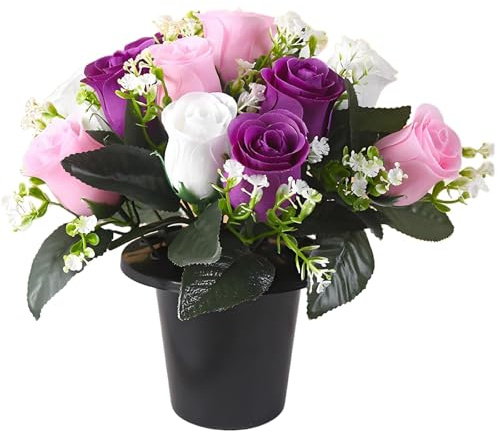 BDBFPAN Grabschmuck Wetterfest Blumen, Künstliche Blumen für Grab, Friedhof Deko Wetterfest Geeignet für Low Wartung Gedenkritual