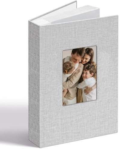 Vienrose Álbum de Fotos Lino 6x4 300 Fotos Gran Capacidad con Ventana, Bolsillos Ácido-Free, Álbum de Recuerdos con Espacios para Notas, Regalo para Bodas, Familia, Bebé, Aniversario (Gris)