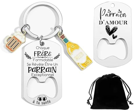 JRZDFXS Cadeau Parrain Porte clef Demande Parrain,Cadeau veux tu etre mon Parrain Noel Bapteme Demande,Décapsuleur Original annonce parrain porte cle