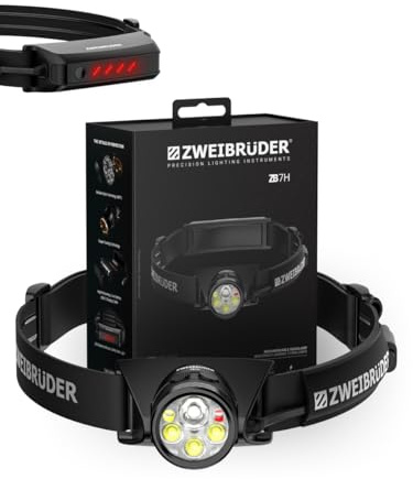 Zweibrüder ZB7H Stirnlampe 1200 Lumen, LED Kopflampe mit Rücklicht