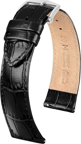 HIRSCH Klockarmband Louisianalook – klockarmband i glänsande kalvskinn - Svart - 22 mm
