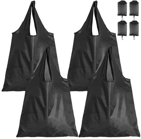 Minxulan 4 Stück Einkaufsbeutel Faltbar Schwarz, 38x51cm Einkaufstaschen | Wiederverwendbare, Dauerhaft und Leicht, Umweltfreundliche, Waschbar Shopping Bag für Supermarkt, Lebensmittel, Reise