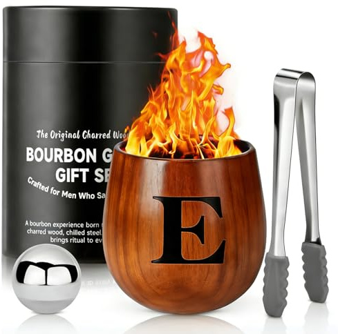 LAIKAIEU Set Bicchieri Da Whisky in Legno Carbonizzato, Bicchiere Borbone Personalizzato, Bicchiere Da Whisky Isolato, Regali Perfetti Per Uomini Marito, Papà, Amanti Del Whisky, Compleanno (E,300ml)