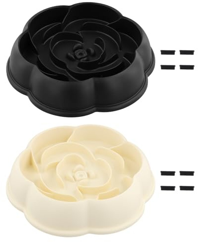 2 Stück Antischlingnapf Hunde & Katzen, Slow Feeder Hund mit Blumen-Design, Rutschfester Anti Schling Napf Hund, Kippsicherer Schlingnapf Hunde, Fördert eine gesunde Verdauung, Ø 21cm, Schwarz & Weiß