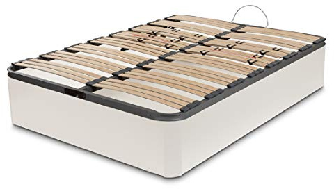 DORMIDAN - Canapé abatible Gran Capacidad Esquinas Redondeada en Madera Maciza, Tapa somier multiláminas con regulación Lumbar 105x190cm, Color Blanco