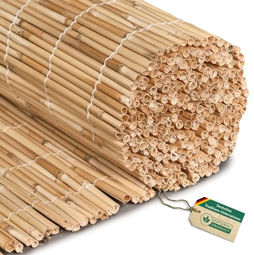 Hiss Reet Schilf Sichtschutz | Schilfrohrmatte EXKLUSIV | 150 x 300 cm | Natur Schilfmatte | Sichtschutzmatte & Windschutz für Balkon, Terrasse, Zaun & Garten | Für Indoor & Outdoor