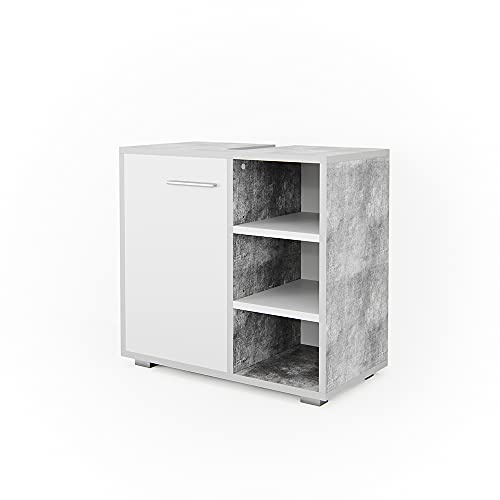 Vicco Waschbeckenunterschrank Perry, Beton, 60 x 55.6 cm, mit Siphonaussparung und offenem Stauraum nutzbar