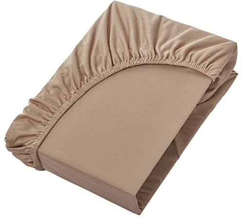 NatureMark Jersey Spannbettlaken, Spannbetttuch 100% Baumwolle in vielen Größen und Farben MARKENQUALITÄT ÖKOTEX Standard 100 | 140 x 200 cm - 160 x 200 cm - Sand/beige