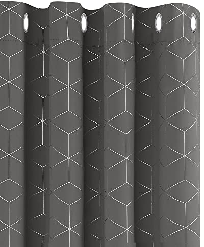 Deconovo Blackout Curtains for Living Room, Eyelet Curtains, Diamond Foil Printed Thermal Insulated Eyelet Curtains, 46 x 72 Inch(Width x Length), Grey, One Pair
