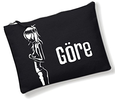Make Up Tasche Schminktasche Kosmetiktasche kleine Tasche Federtasche schwarz mit Druck Göre