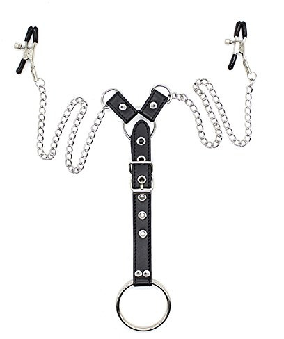 chenyesun Nippelklemmen mit Kette Nippelklemmen PU-Leder Männer mit Cockring erotische SM Sex-Spielzeug für Paar Männlich