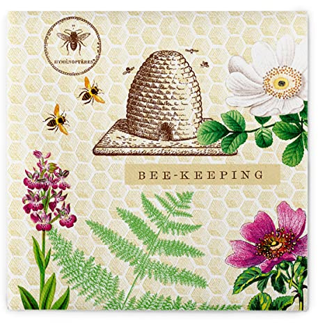 Mank GmbH Airlaid Servietten 40x40 cm Premium Einweg Serviette stoffähnlich und saugstark 50 Stück Bienen Honig Frühlingsservietten Bee Keeping