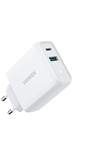 UGREEN 36W Caricatore USB C, Caricabatterie USB 2 Porte Power Delivery 3.0 + Quick Charge 3.0 Compatibile 20W con iPad Pro/Air 2021 iPhone 14 13 12 11 Pro Max SE 2022, Galaxy S22 S21 Ultra S10 S9