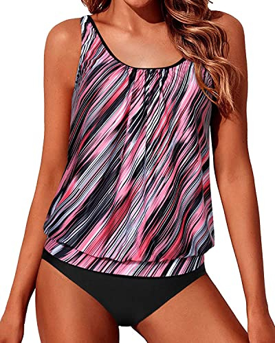 Yonique Traje de baño Tankini de 2 Piezas para Mujer, Traje de baño Floral, Talla Grande, Traje de baño - - Large 44-46