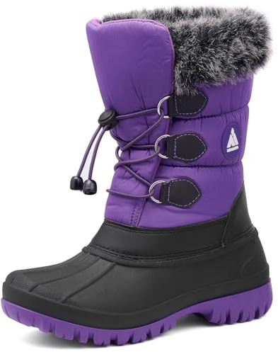 Mishansha Winterstiefel Mädchen Wasserdichte Schneestiefel Kinder Winterschuhe Jungen Schneeboots Rutschfest Winterboots Kinderstiefel Violett Schwarz,Gr.31