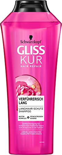 Gliss Kur Shampoo Verführerisch Lang (400 ml), Haarshampoo repariert geschädigte Haarlängen, Pflegeshampoo pflegt trockene Spitzen & befreit von fettigem Ansatz