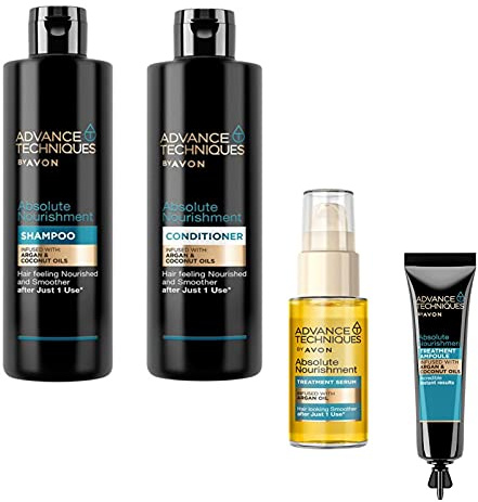 Avon Haarpflegeserie mit Arganöl Absolute Nourishment Shampoo 250ml Conditioner 250ml Pflegeöl 30ml Haarkur Ampulle 15ml für trockenes geschädigtes Haar