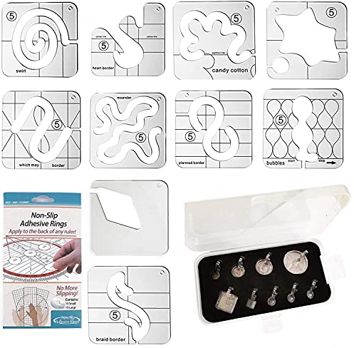 NC Quilt-Schablone, Serie 5 + 9 Stück Quilt-Lineal-Fuß-Set mit niedrigem Schaft + 1 Packung rutschfeste Lineal-Griffe, 30 Stück/Pkg