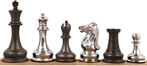 Royal Chess Mall 4,5 Jacques Staunton 1849 - Luxus Messing Metall Schachfiguren nur Set - Silber