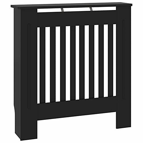Tidyard Compact Black MDF Radiator Shelf with Vertical Slat Design, Ideal for Small Living Room Spaces Model325560
