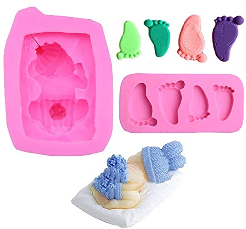 3D Schlafendes Baby Silikon Fondant Form - Torten Rand DIY Silikonform Kuchen Dekoration - Schlafende Füße Weihnachten Geburtstagsfeier Schokolade (2 Stück)