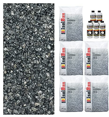 Isolbau Steinteppich SET Marmorkies 125kg + Bindemittel bis 12,5m² Carnico 4/8mm Epoxidharz, Terassenboden, Natursteinboden Marmorkies Bodenbelag Steinboden Bodenbeschichtung, Marmorstein, Innen Außen