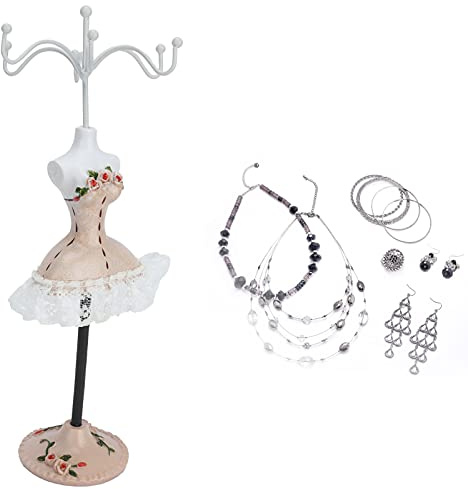 Tissting Porta Collane Girevole, Manichino Porta Gioielli Rotante con Base Antiscivolo Organizzatore Braccialetti Orecchini Display 25cm Resina per Casa Negozi Decorazione