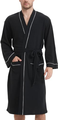 Mnemo Leichter Bademantel Herren Baumwolle Kimono Waffle Morgenmantel
