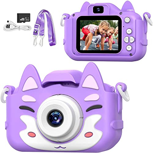 AONISE Fotocamera Digitale per Bambini, Fotocamera Selfie, 32 GB, Videoregistratore HD 1080P, Videocamera Giocattoli per Ragazzi e Ragazze, Regali di Compleanno per Bambini di 3-12 Anni (Viola)
