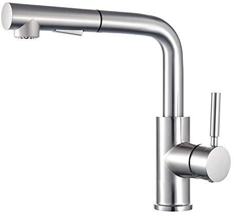 Küchenarmatur Gebürstet mit Brause ausziehbar, Wasserhahn Küche Armatur Einhand Mischbatterie, 360° schwenkbar, 2 Strahlarte, hoher Komfort-Auslauf 262mm, Hochdruckschlüsse