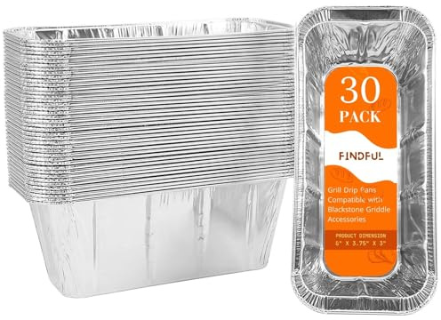 Findful Paquete de 30 bandejas de goteo compatibles con accesorios de parrilla Blackstone, bandeja de aluminio desechable para parrilla Blackstone de 17 pulgadas, 22 pulgadas, 28 pulgadas, 36 pulgadas
