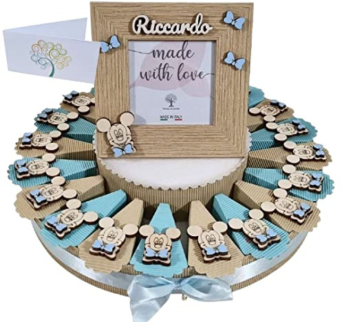 Torta bomboniere topo mouse magnete portafoto personalizzato confetti e biglietti inclusi (20 fette)