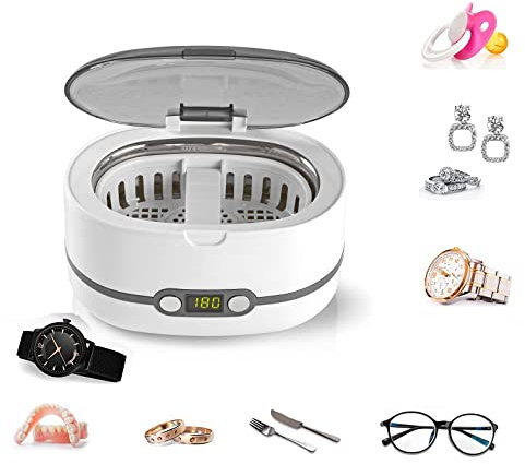 Limpiador ultrasónico de 4 kHz con bañera ultrasónica, lavadora ultrasónica con modo de tiempo de uso para gafas, relojes, pendientes, anillos, dentaduras dentales, monedas, joyas, 600 ml