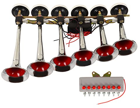 Leapiture 6 Trompeten-Lufthupen-Ersatz für LKWs, Busse, Boote, DC 12 V 24 V, 160 dB, elektrisches Lufthorn-Set, super lautes Zughupen-Set, Luftkompressor