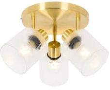 QAZQA - Ceiling Spotlight Gold with Glass 3-Light Adjustable Round - Laura- - Art Deco - Suitable for LED E27 | 3 Way Light - Glass Surface-Mounted spotway Light - Suitable for Living Room I Kitchen