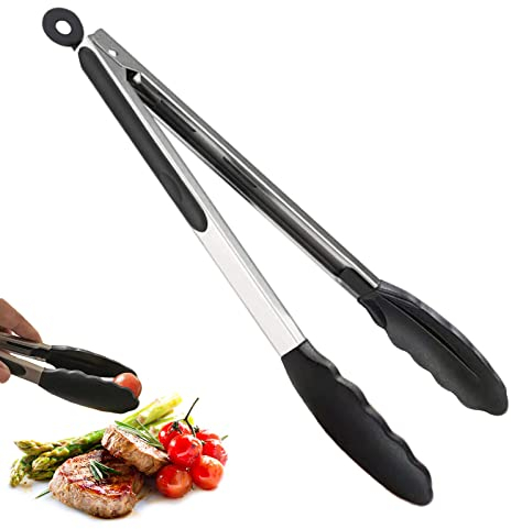 Silicone Kitchen Tongs, 34cm/12 Inch Cooking Tongs With Non-Stick Tip, Non-Slip Locking Clip, Heat Resistant for Air Fryer, Salad, BBQ, Oven