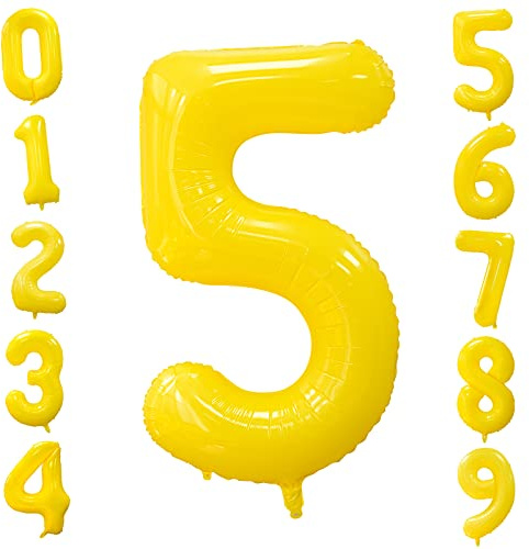 Folienballons Zahl 5 Gelb 101cm Groß Zitronengelb Luftballon Geburtstag 40 Zoll Zahlenballons 5 Geburtstagsballon Helium Ballon für Mädchen Junge Gelbe Zahlenballon Mädchen Party Jubiläums Party Deko