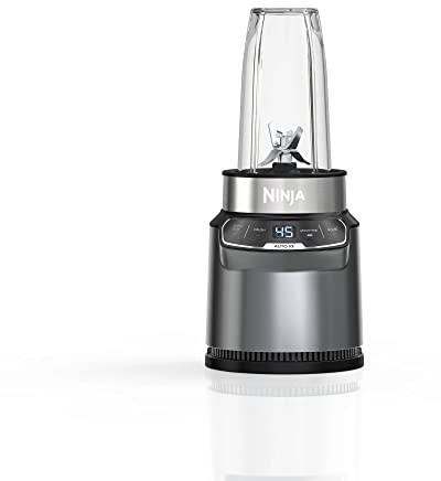 Ninja BN400 Nutri Pro Compact Personal Blender, Auto-iQ Technology, 1000-Watts, for Frozen Drinks, Smoothies, Sauces & More, with 18-oz. & 24-oz. To-Go Cups & Spout Lids, Stone Silver (Renewed)