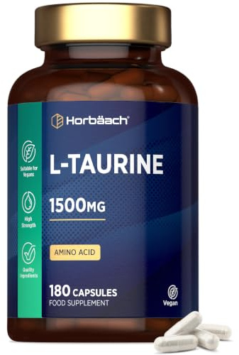 L Taurine Supplement 1500mg | 180 Vegan Capsules | Essential Amino Acids | High Strength Pre and Post Workout for Men and Women | by Horbaach