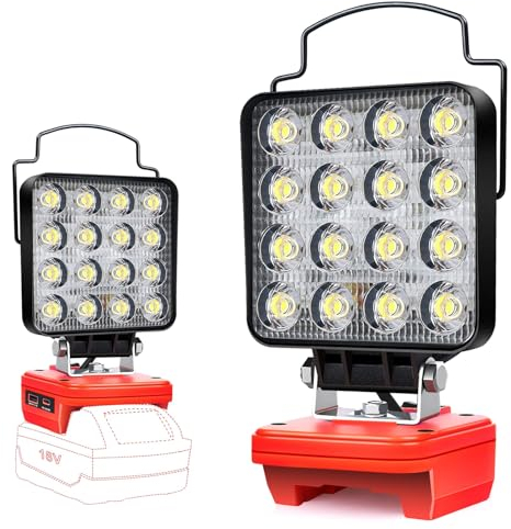 Lampe de travail LED sans fil pour Milwaukee M18 18 V, projecteurs alimentés par piles pour lampe Milwaukee 48 W, éclairage compact, projecteur portable avec type C et charge USB (sans batterie)