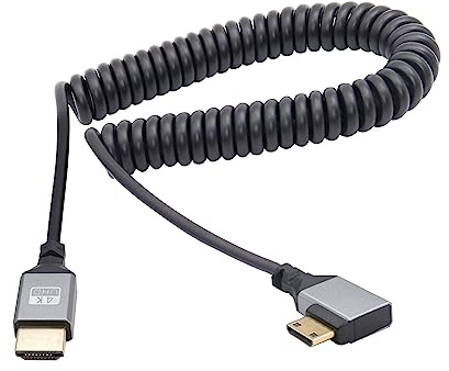 RIIEYOCA 90 Degree Mini HDTV Male to HDTV Male Coiled Cable (right angle)