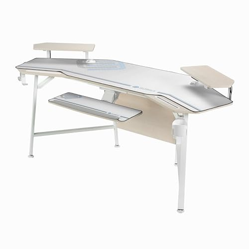 EUREKA ERGONOMIC Gaming Desk with LED Lights 182 x 76cm Wing Shaped Computer Desk Large Office Computer Workstation PC Table w Keyboard Tray, Dual Monitor Shelves,Dual Headphone Hanger Cup Holder