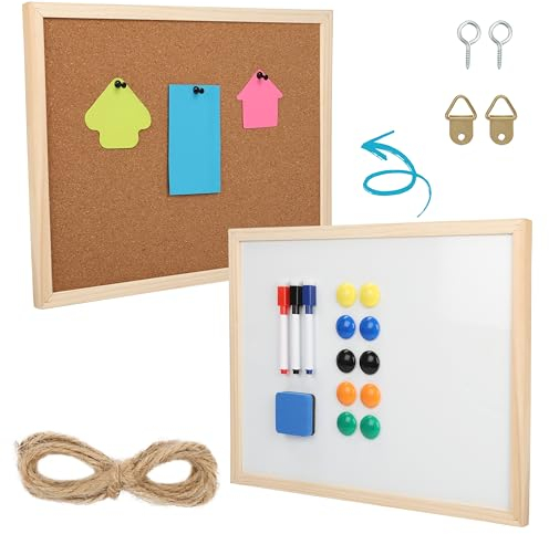 Belle Vous Pinnwand Whiteboard Kombination - 42 x 32,5cm - Pinwand Korktafel Kombitafel - Pin Board für Kinderzimmer Küche Flur - Doppelseitige Pinnwand mit Marker Stifte Karten