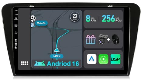 YUNTX [8GB+256GB] Android 14 Autoradio per Skoda Octavia (2014-2018)-[Incorporato Carplay/Android Auto/DSP/GPS]-10.1 Pollice IPS 2.5D Touch Screen-CAM+MIC-DAB/AHD Camera/Bluetooth 5.0/Mirror Link